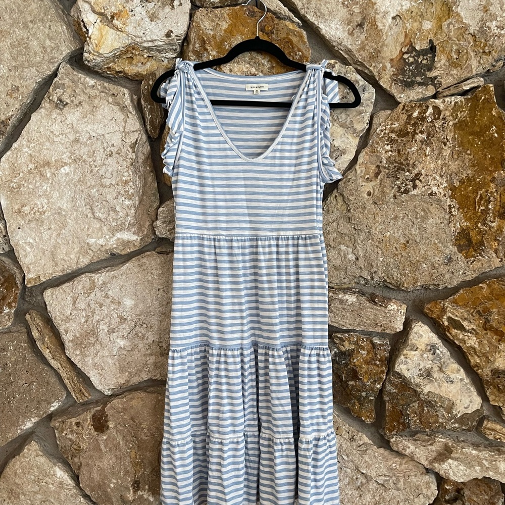 Max Studio Blue and White Striped Midi Dress
